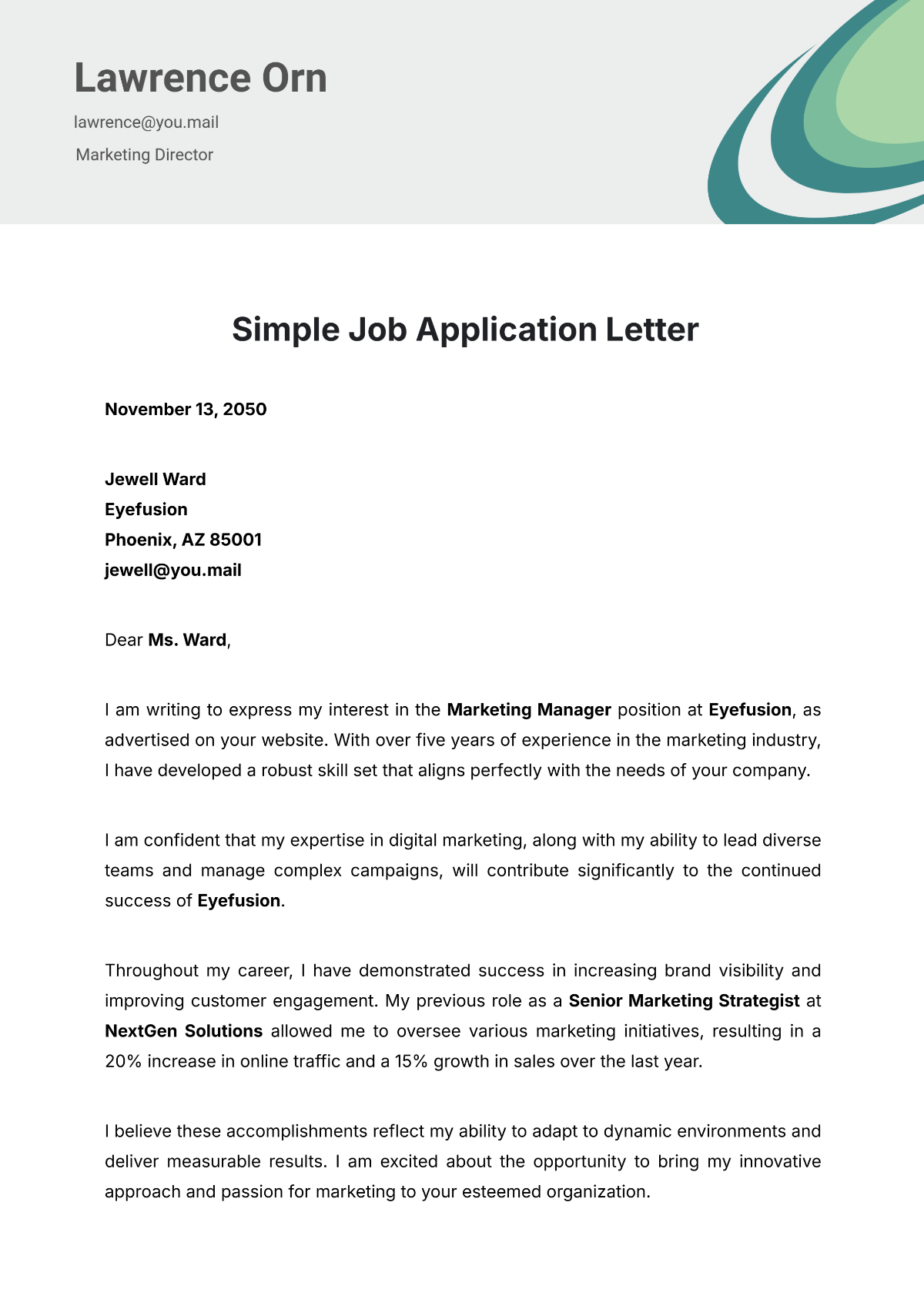 Customizable Application Letter Template (word)