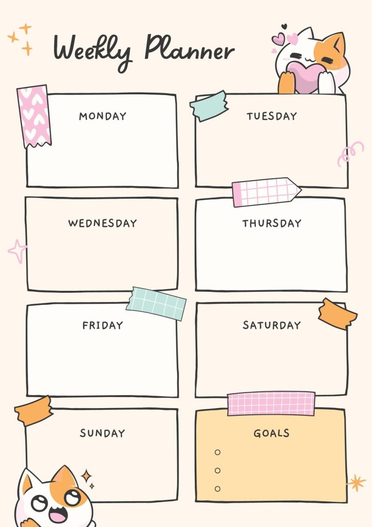 Printable Girly Cute Homework Planner Template