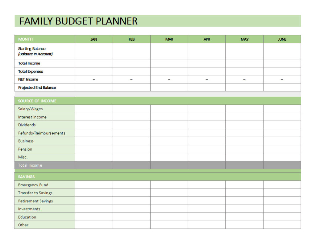 Family Budget Planner Template