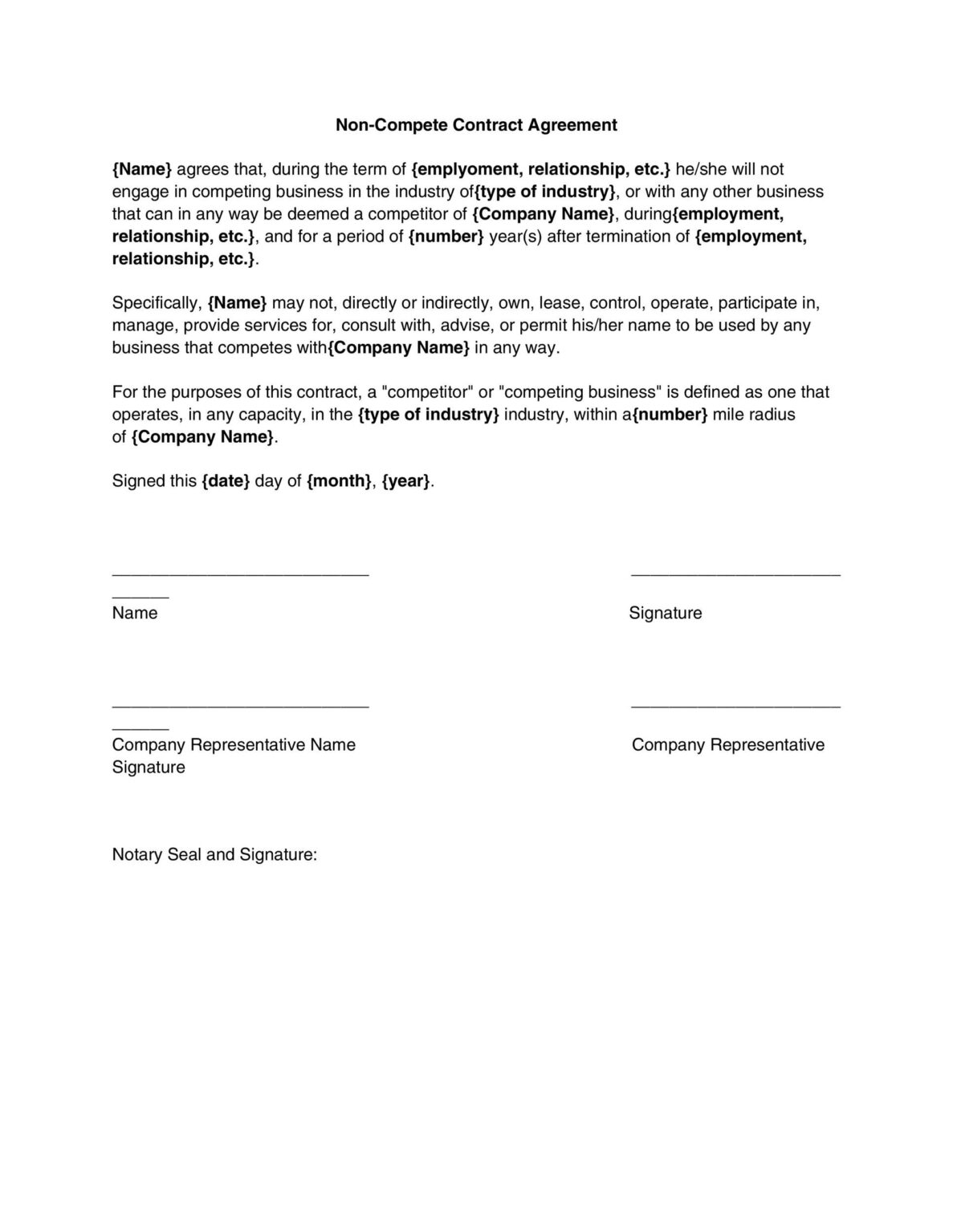 Non-competition Agreement Template