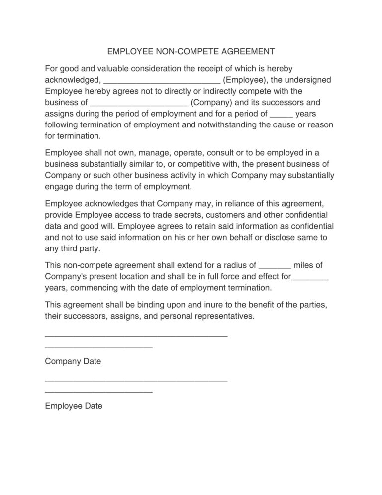 Non-competition Agreement Template