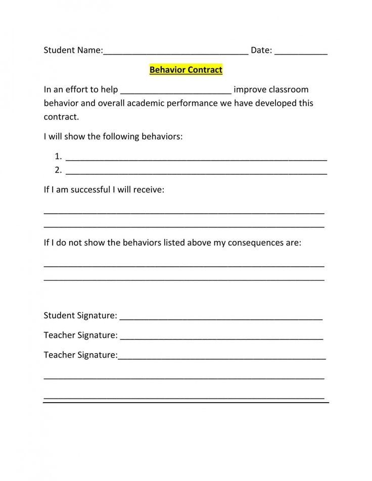 Behavior Contract Template For Adults