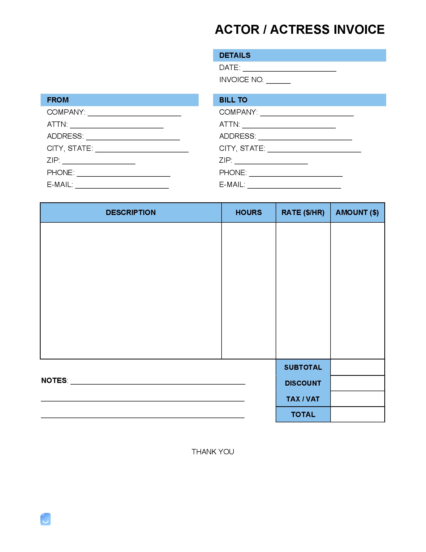 acting invoice template