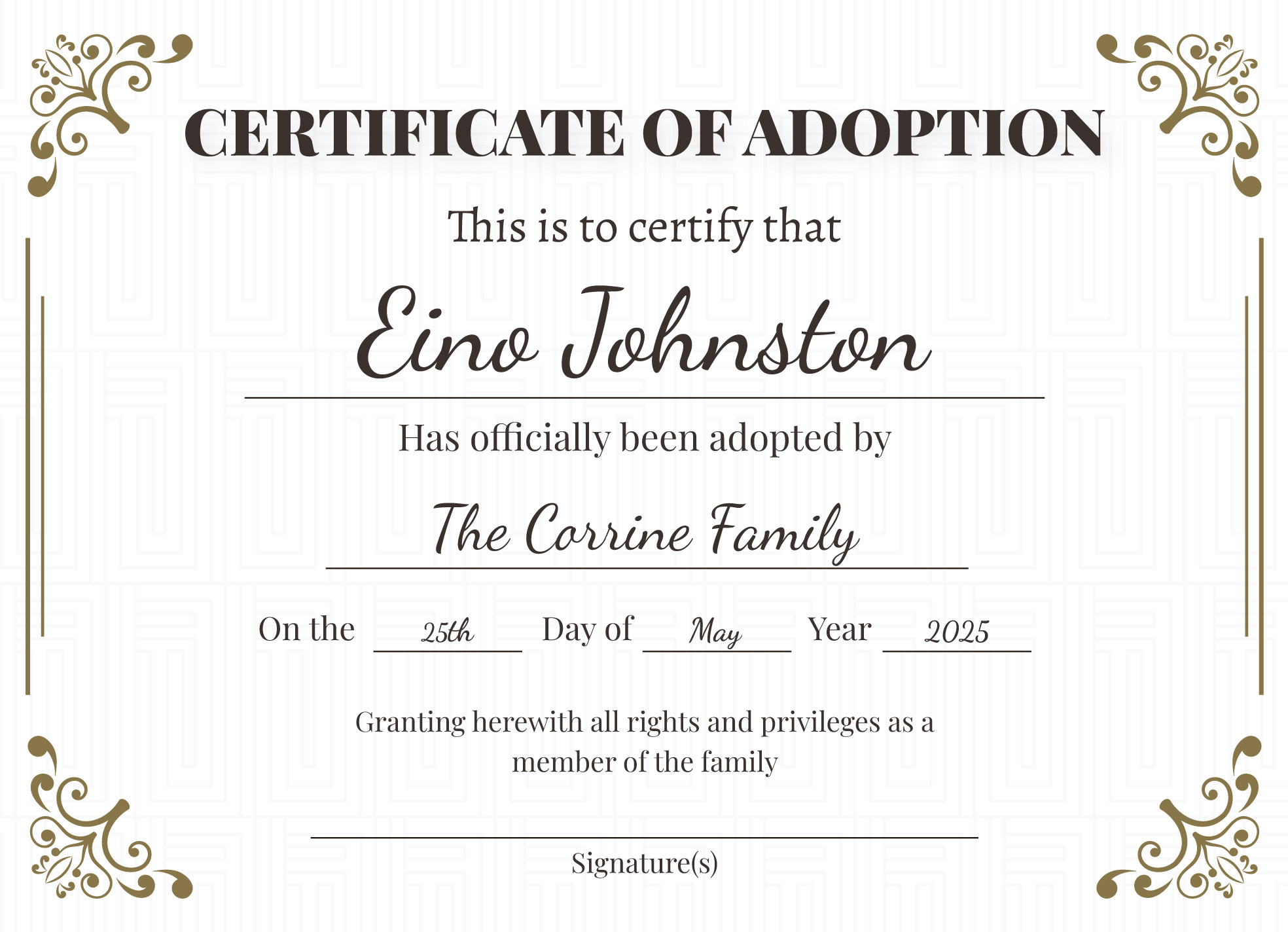 sample adoption certificate template