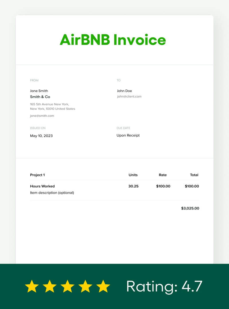 sample airbnb invoice template