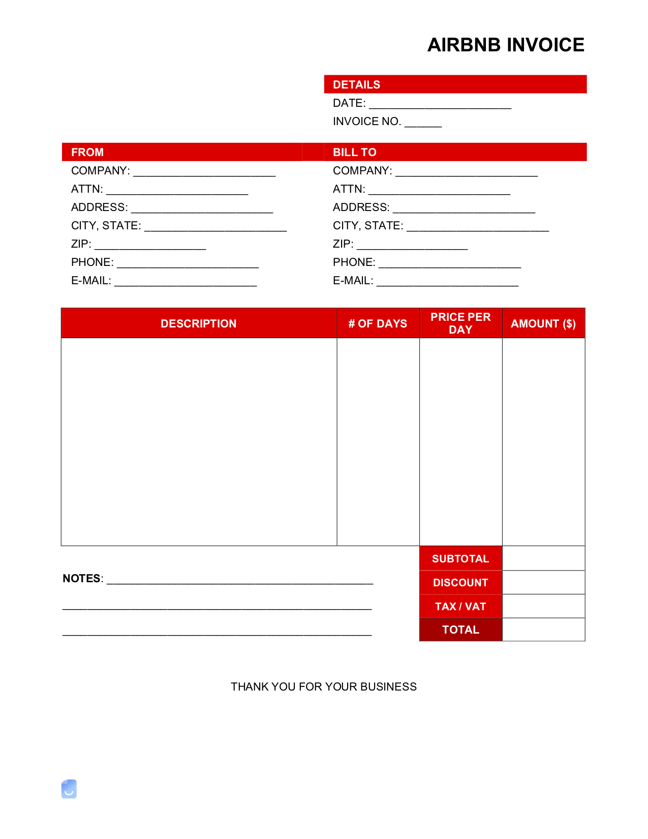 sample airbnb invoice template