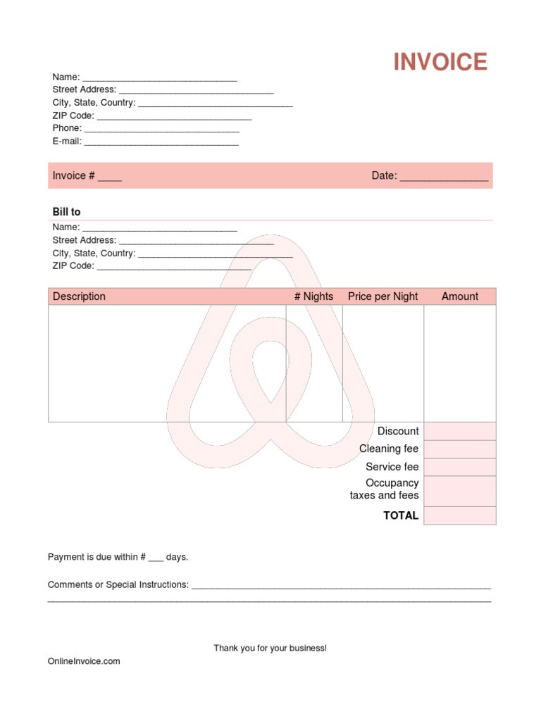 sample airbnb invoice template