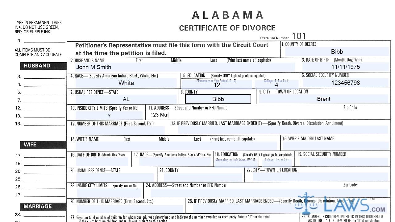 sample divorce certificate template