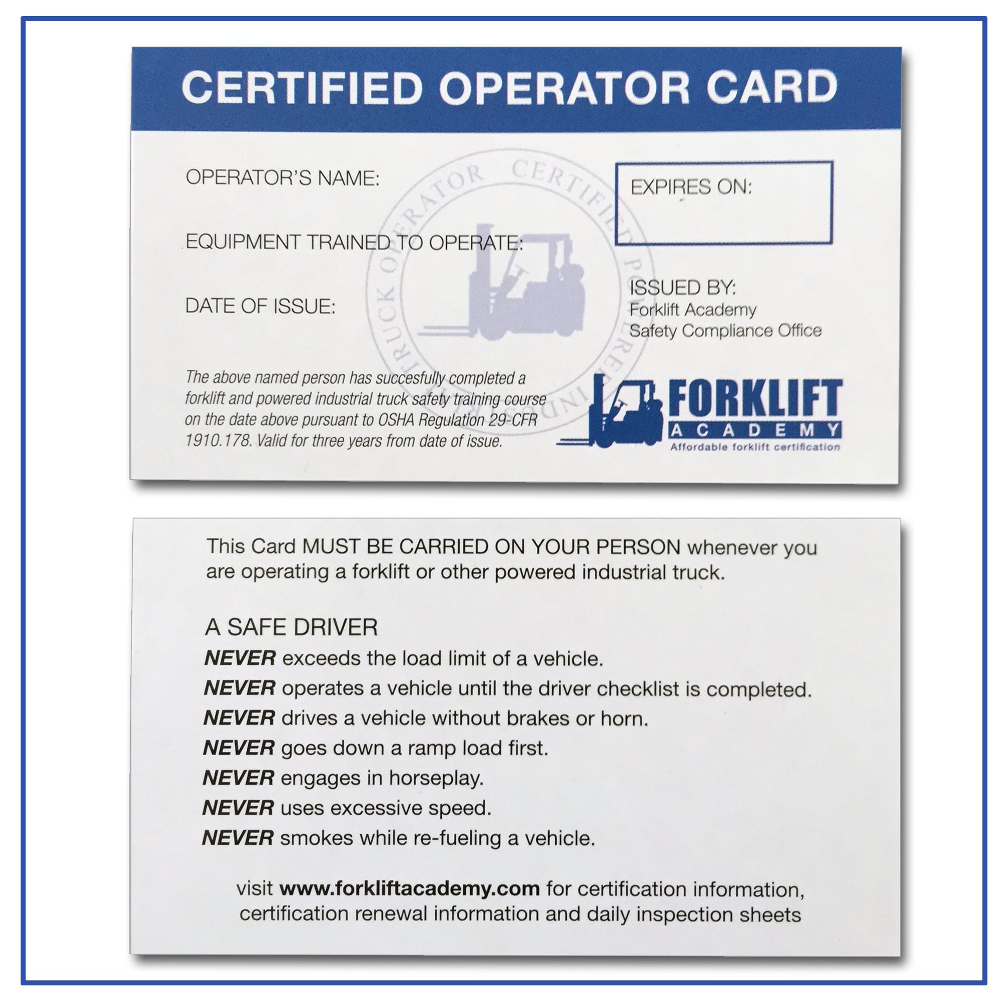 sample Forklift Certificate template