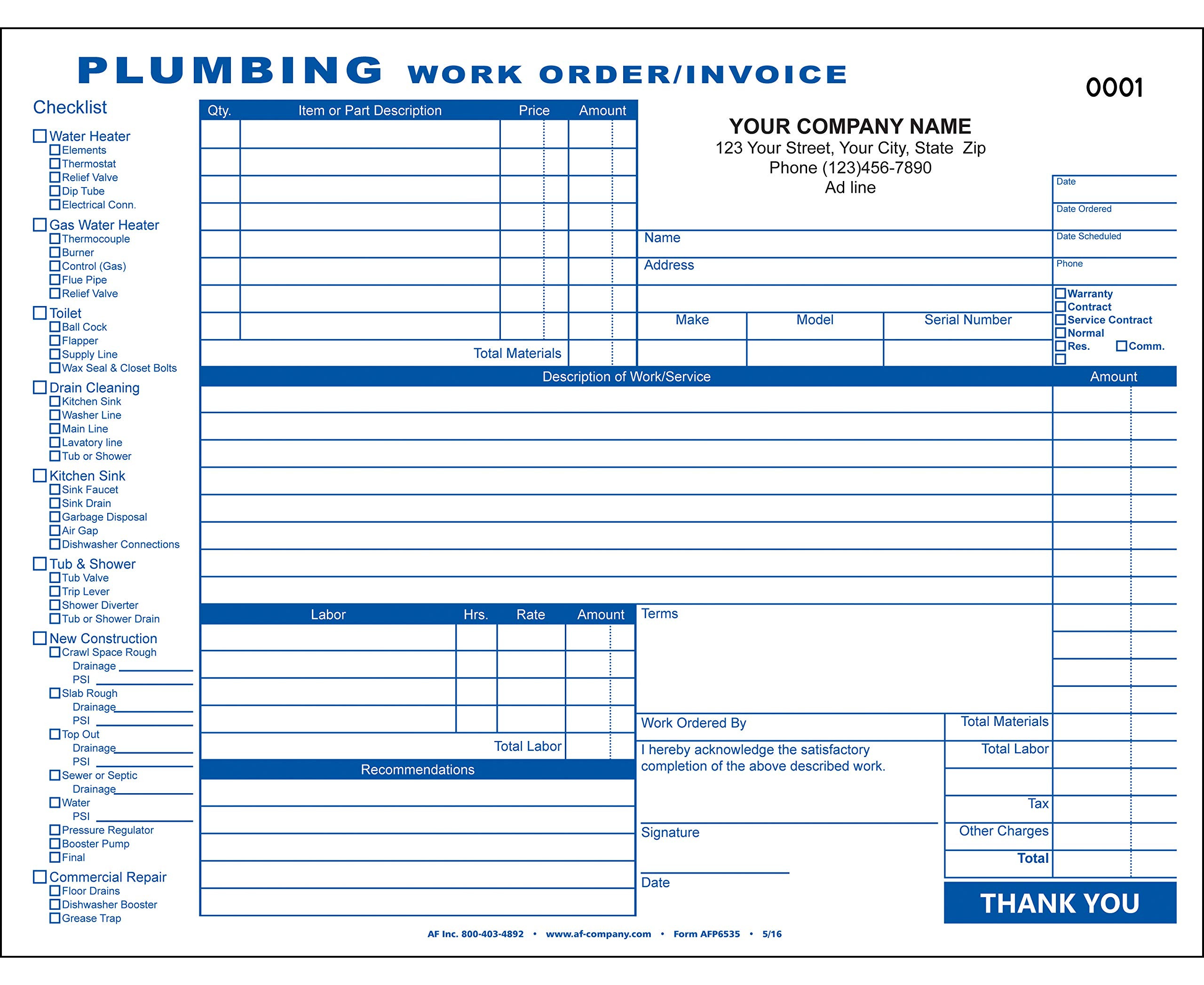 sample plumbers invoice template