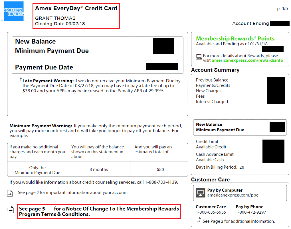 sample American Express billing statement template