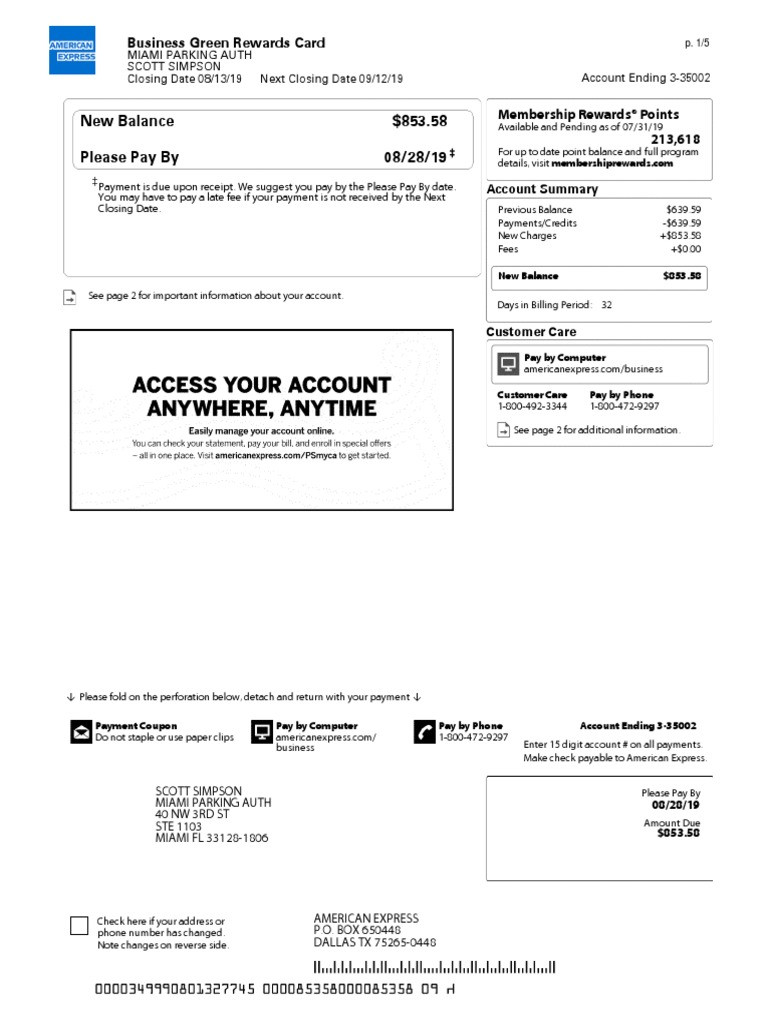 sample American Express billing statement template