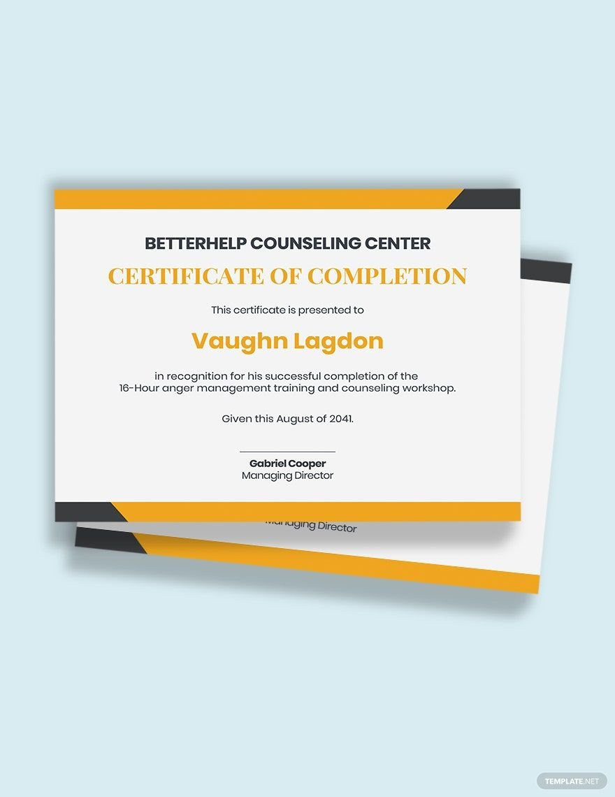 sample anger management completion certificate template