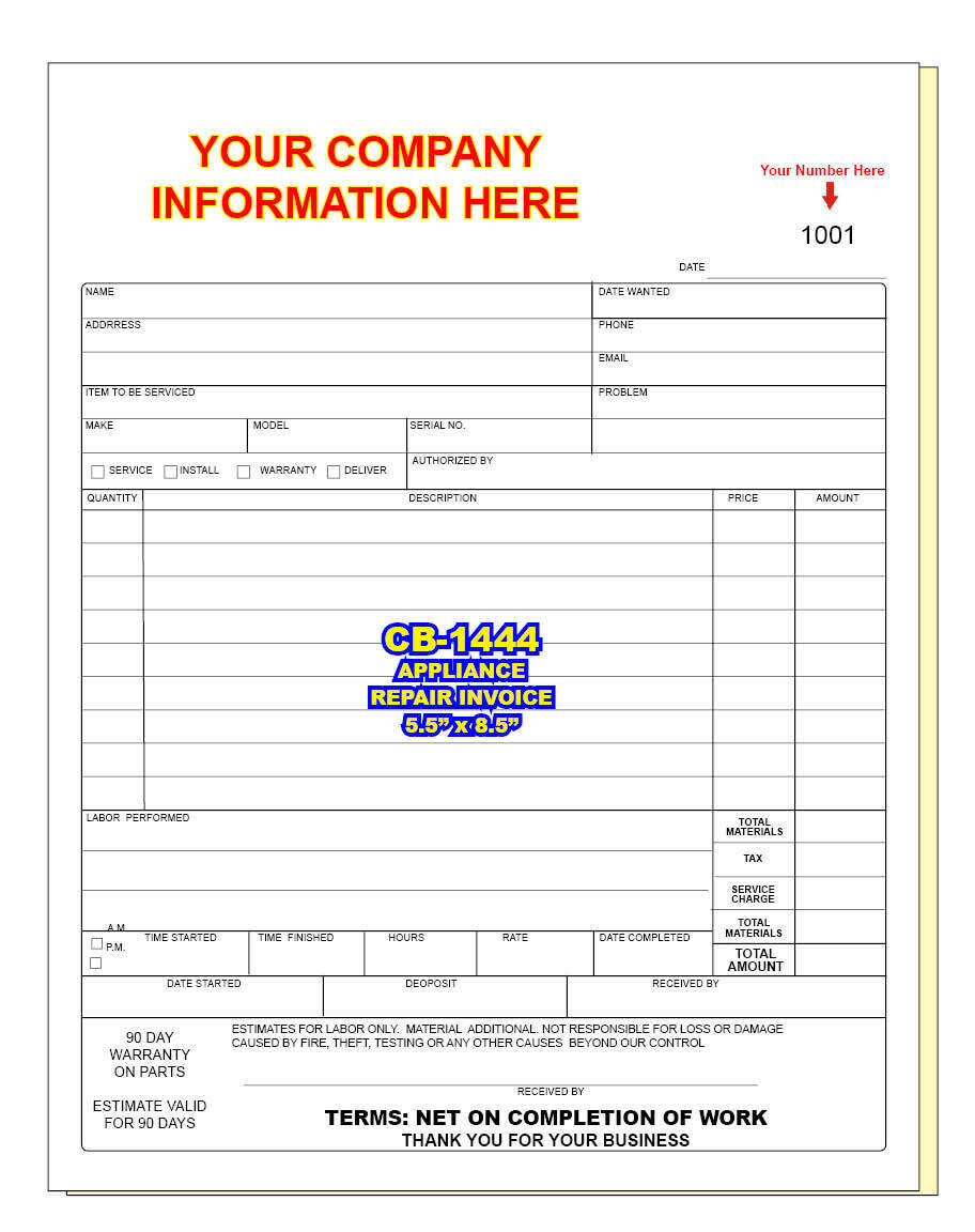 sample appliance repair invoice template