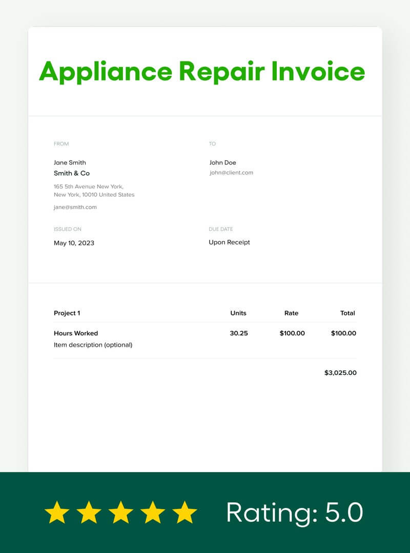 sample appliance repair invoice template