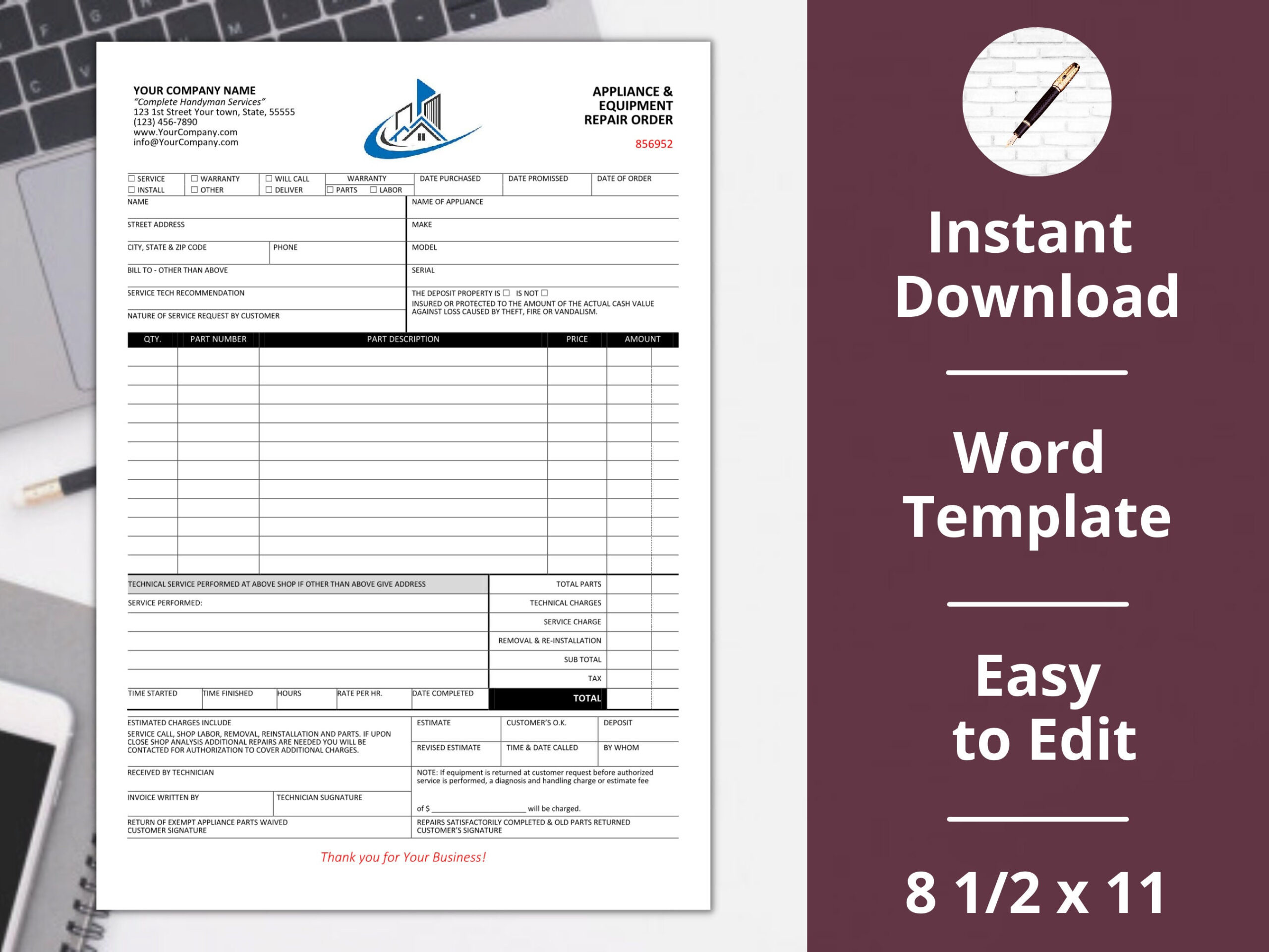 sample appliance repair invoice template