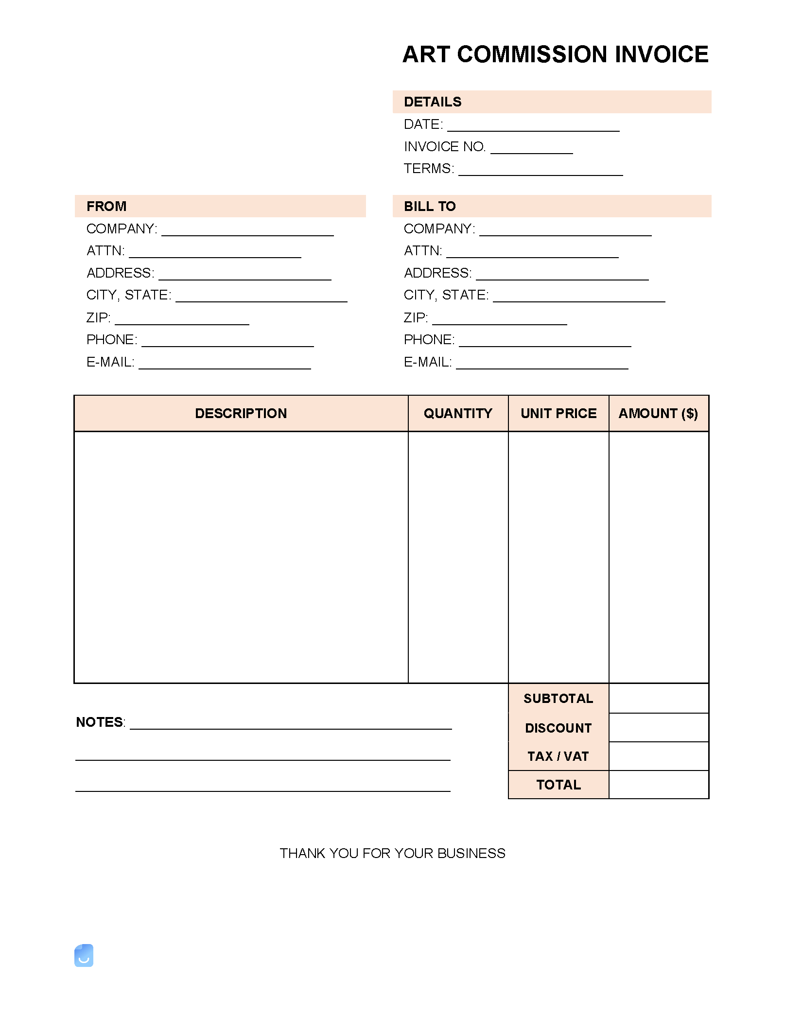 sample commission invoice template