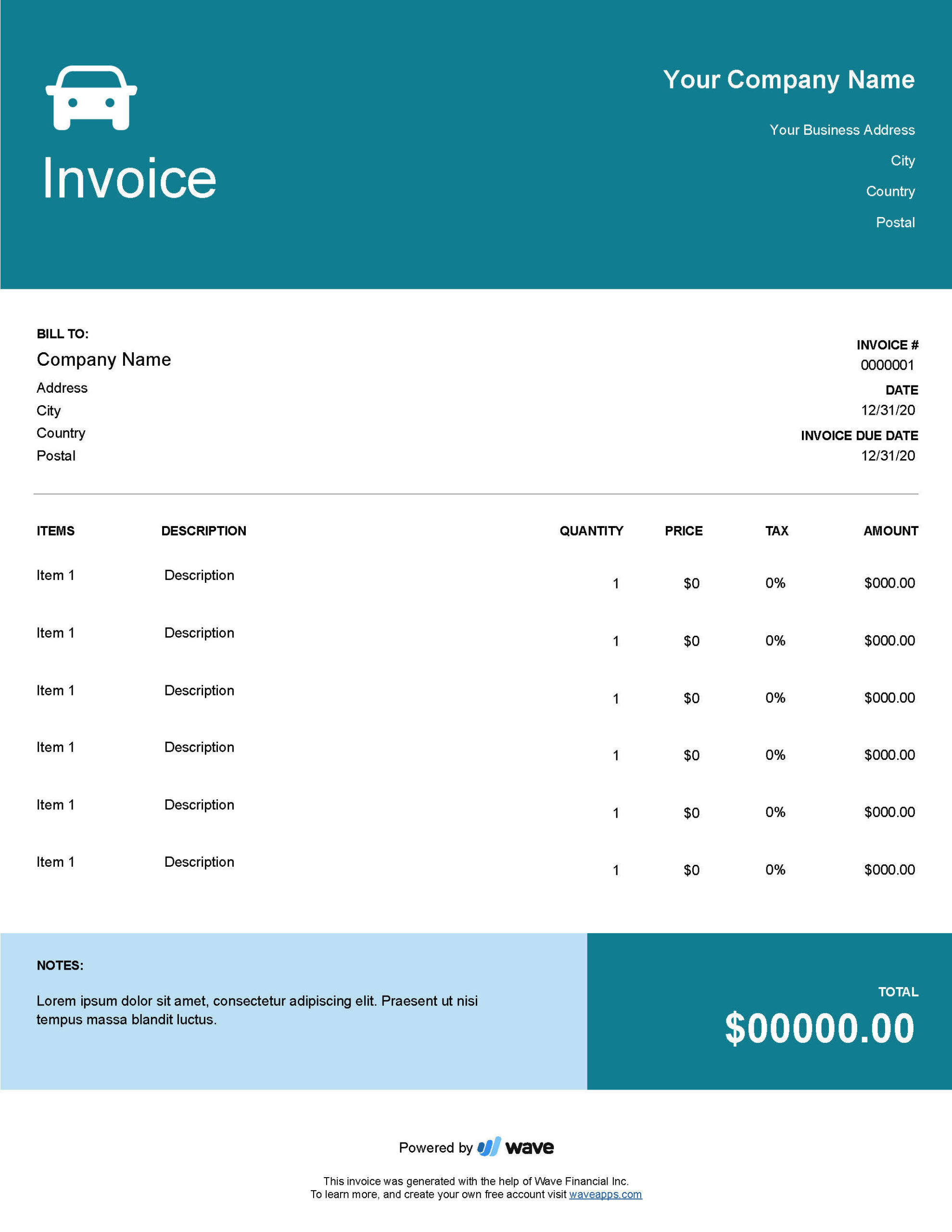 sample car repair invoice template