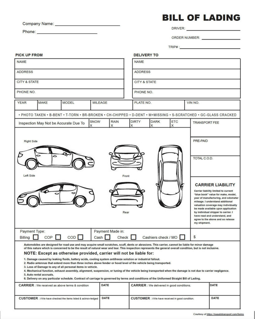 sample auto transport invoice template