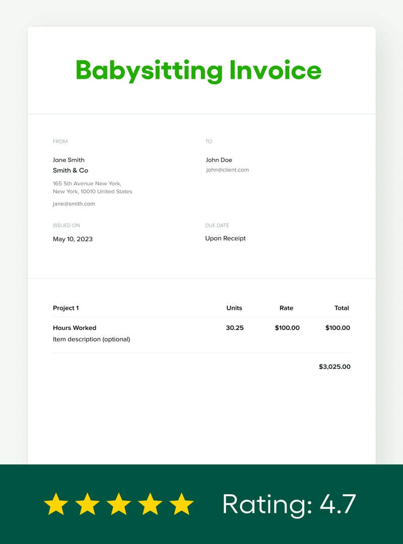 sample babysitter invoice template