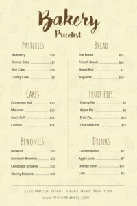 bake sale price list template