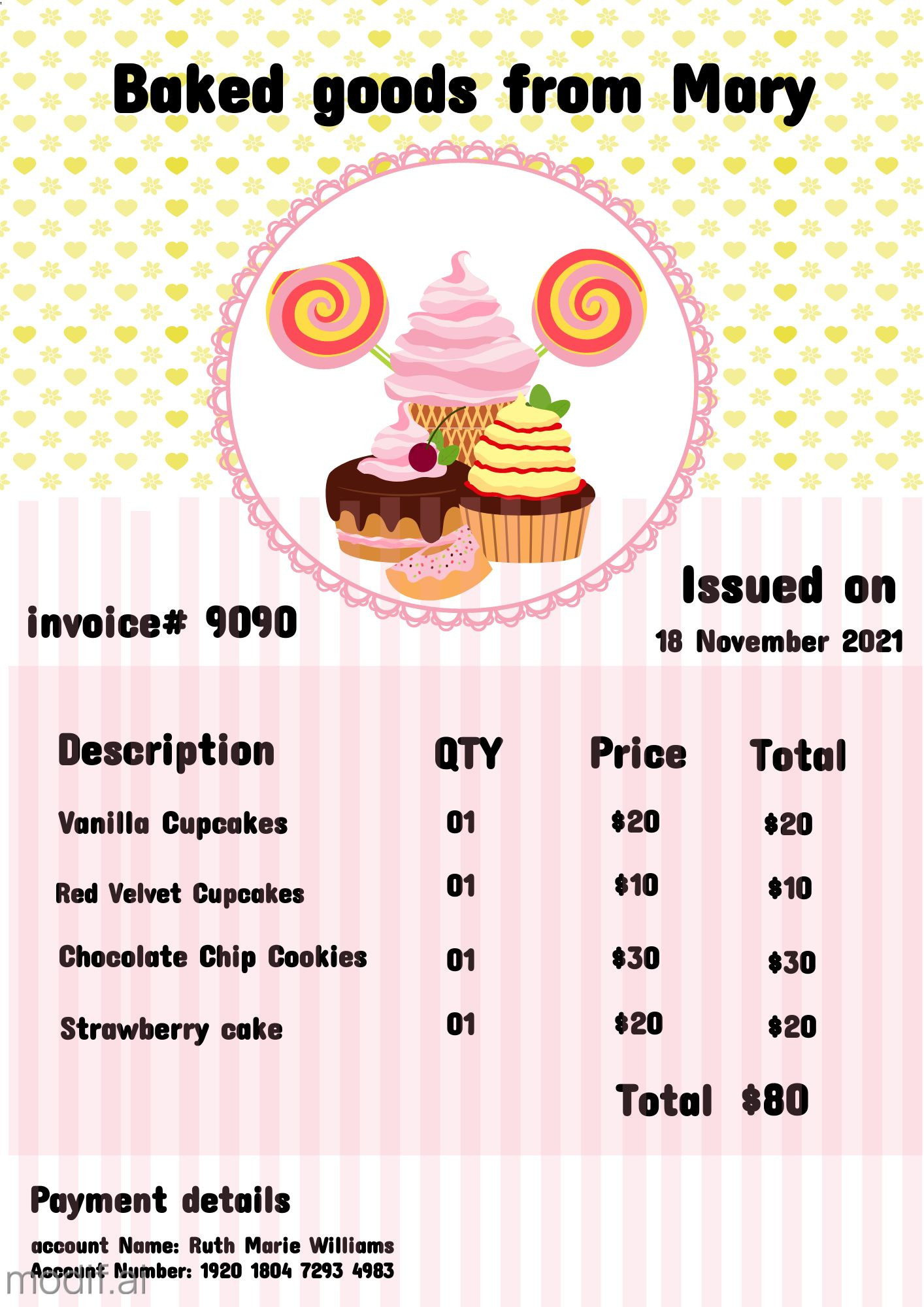 sample invoice for bakery template