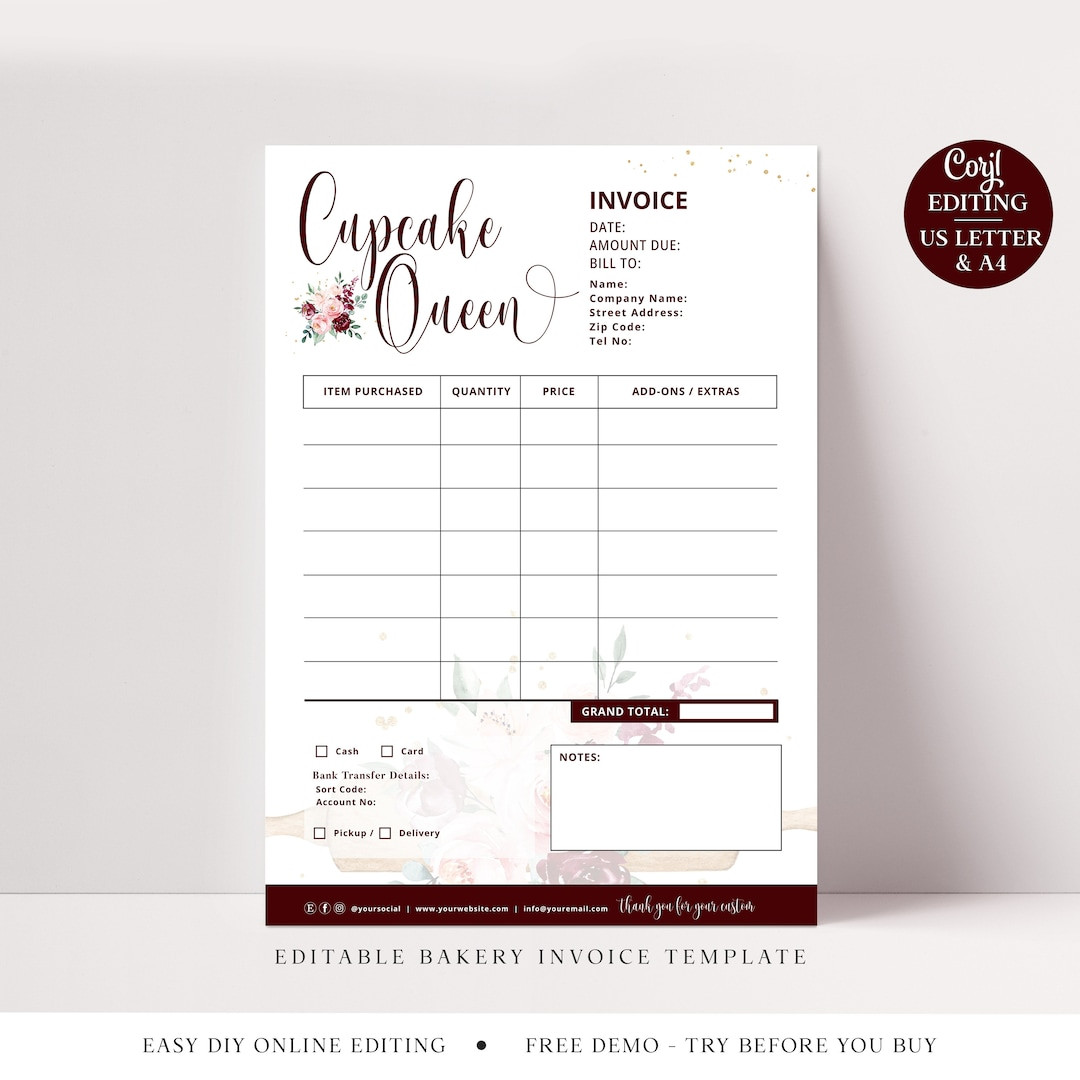 sample invoice for bakery template