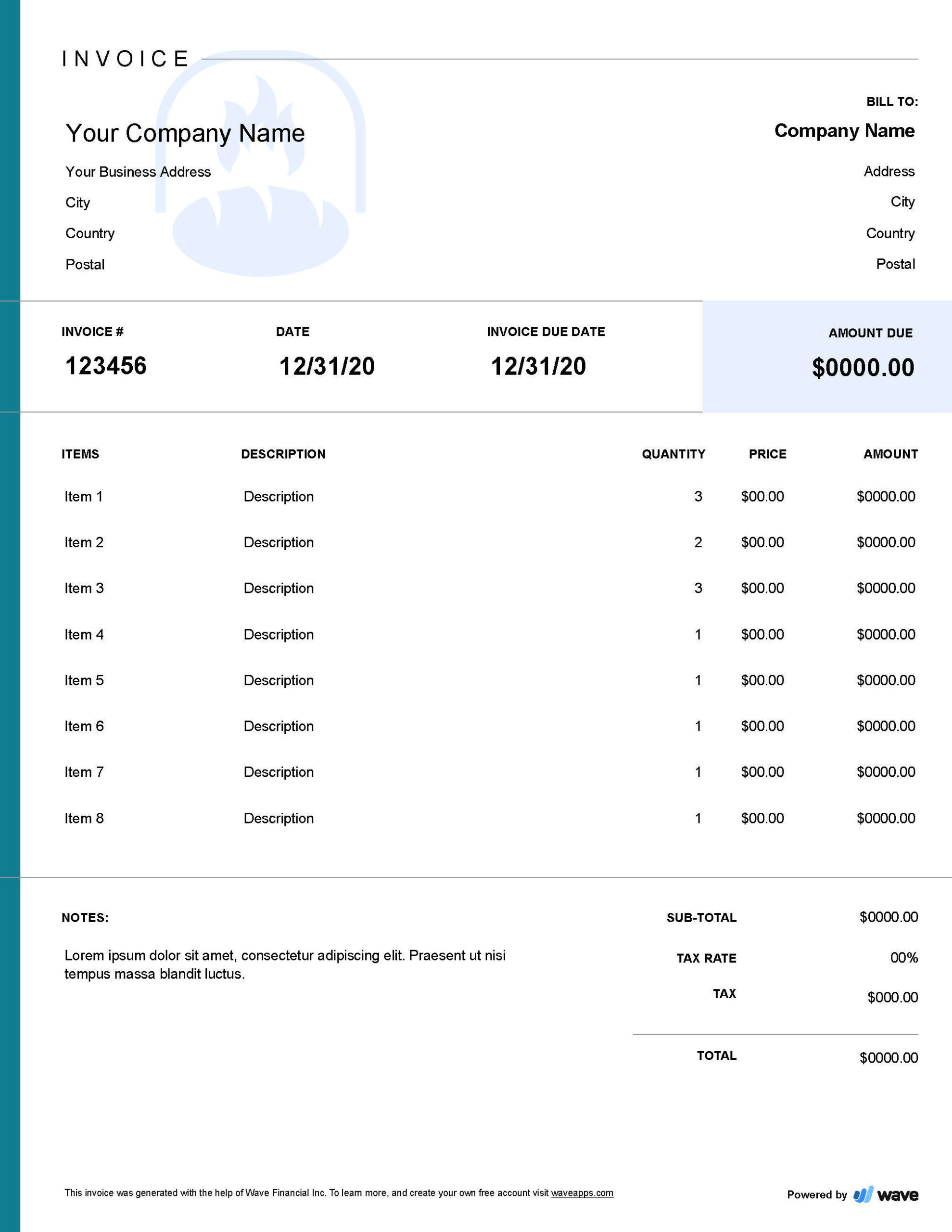 bakery invoice template