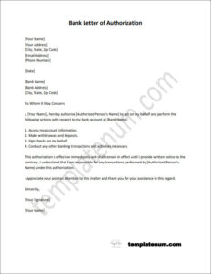 Bank Letter of Authorization Template (Free Printable)