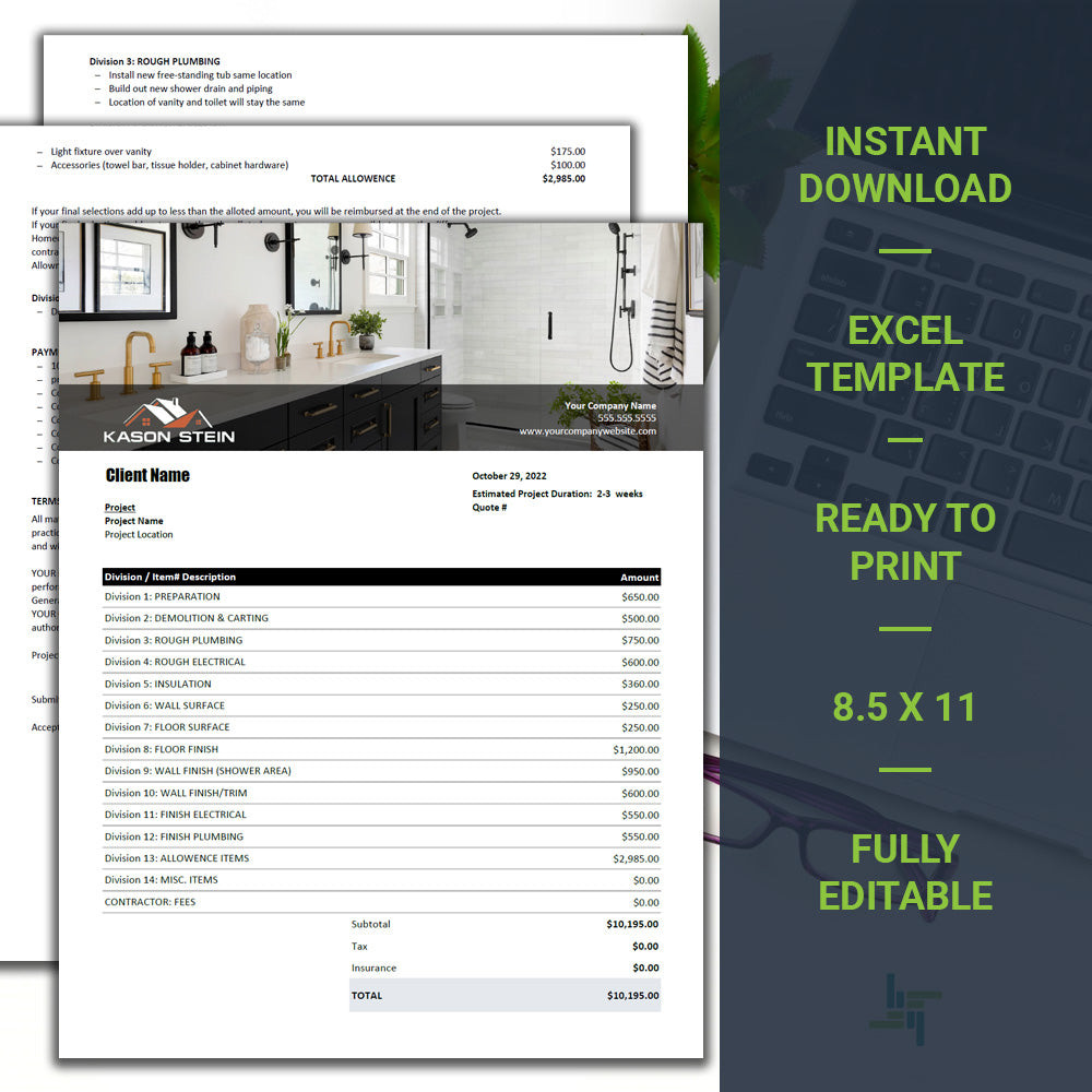 sample bathroom remodeling estimate template