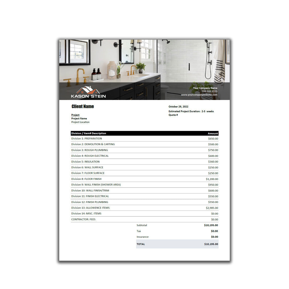 sample bathroom remodeling estimate template
