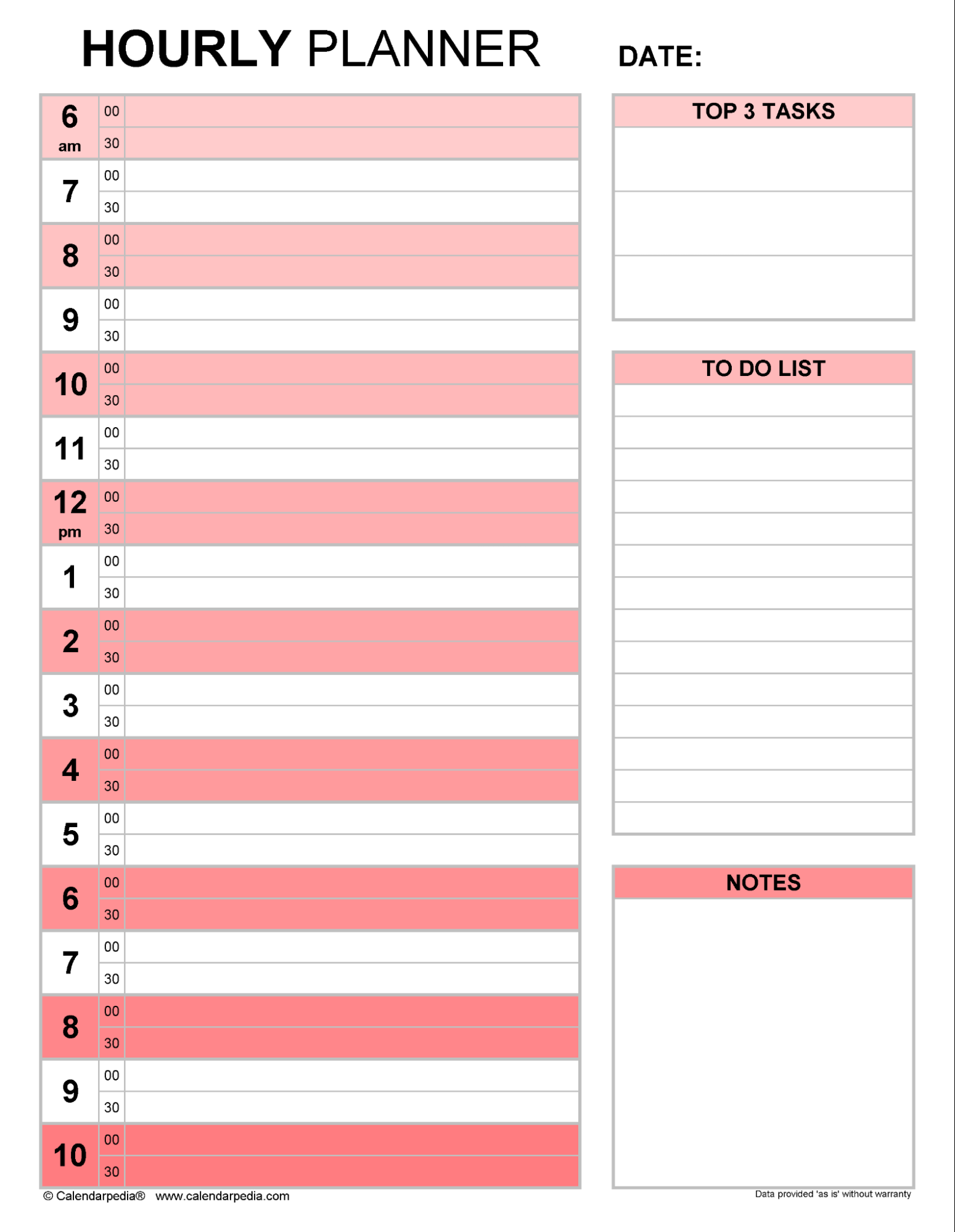 sample hourly planning template