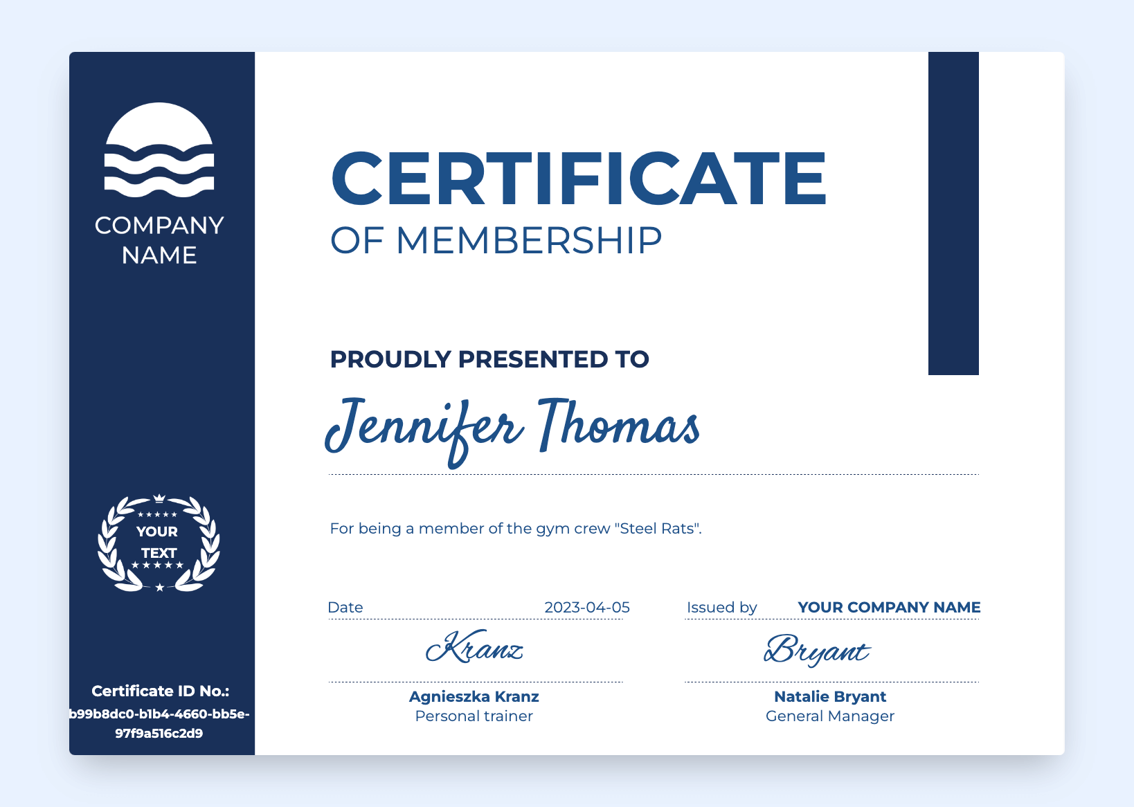 sample Membership Certificate template