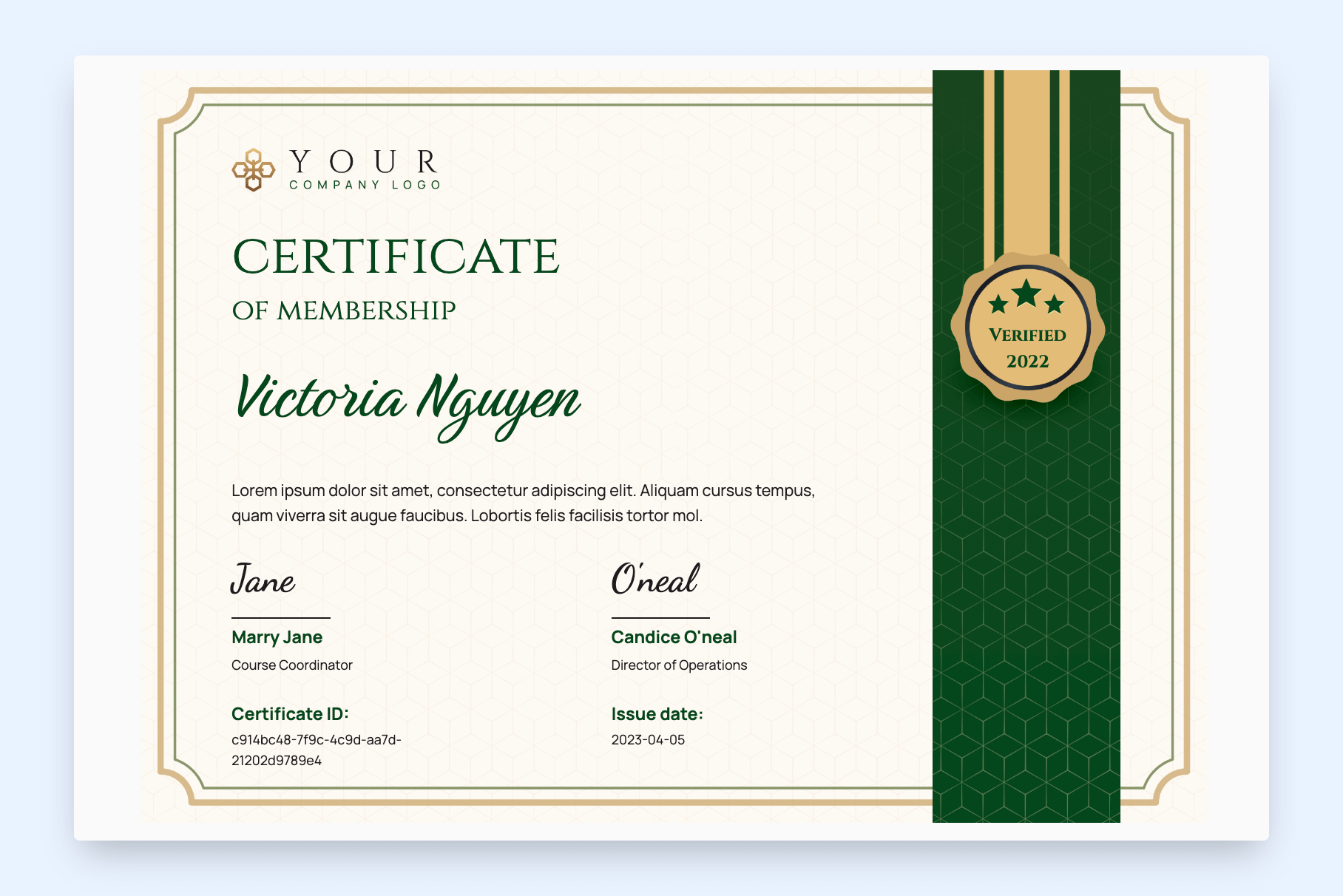 sample Membership Certificate template