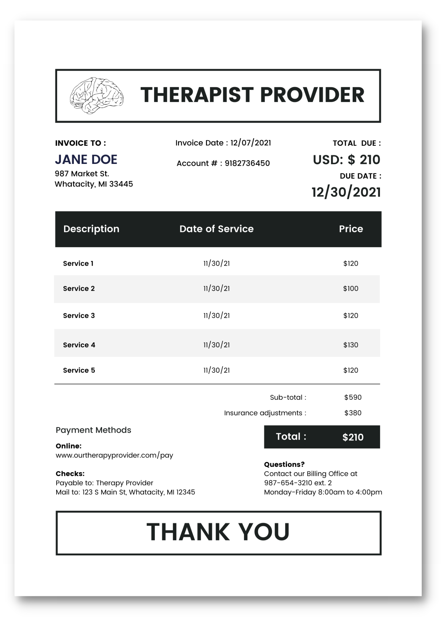 therapy invoice template