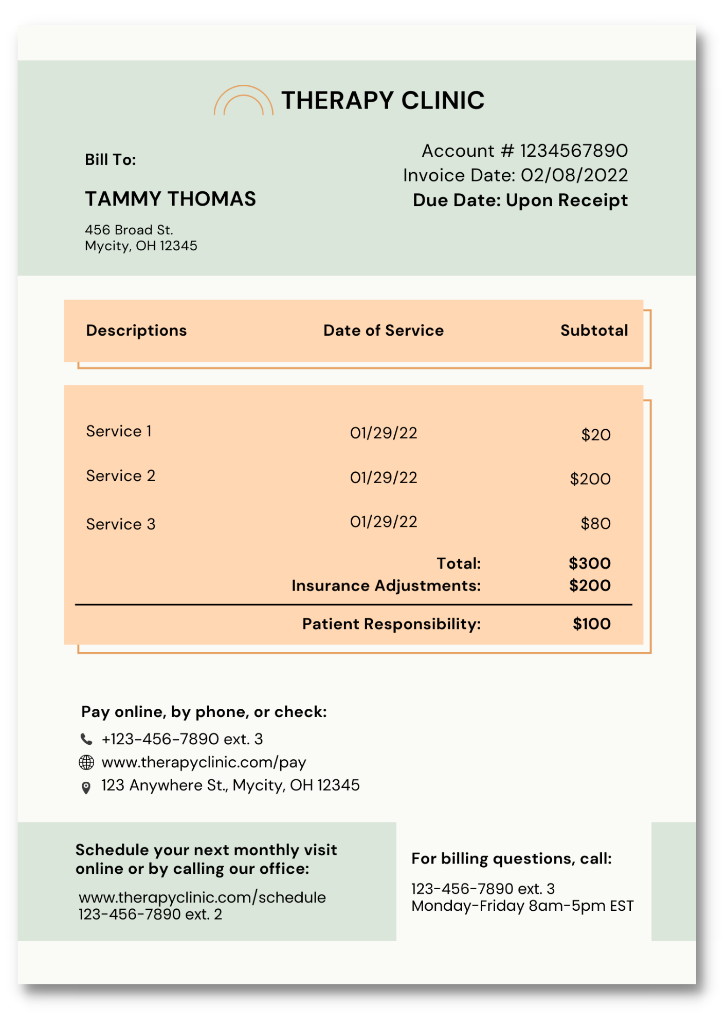 sample mental health invoice template