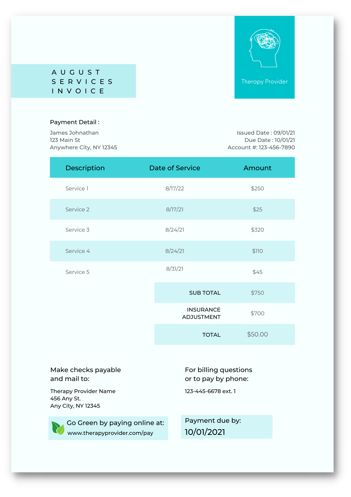 sample mental health invoice template