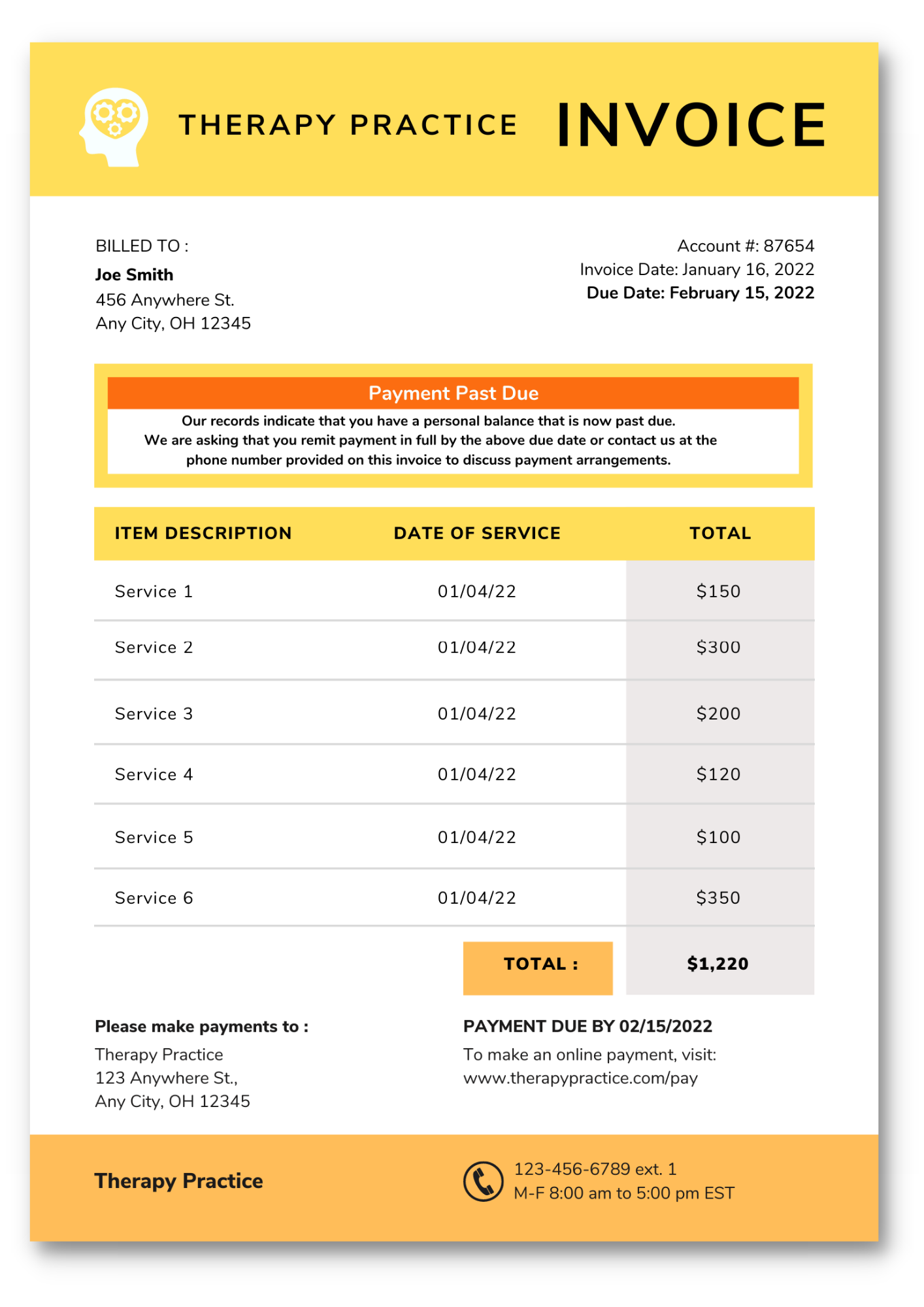 sample mental health invoice template