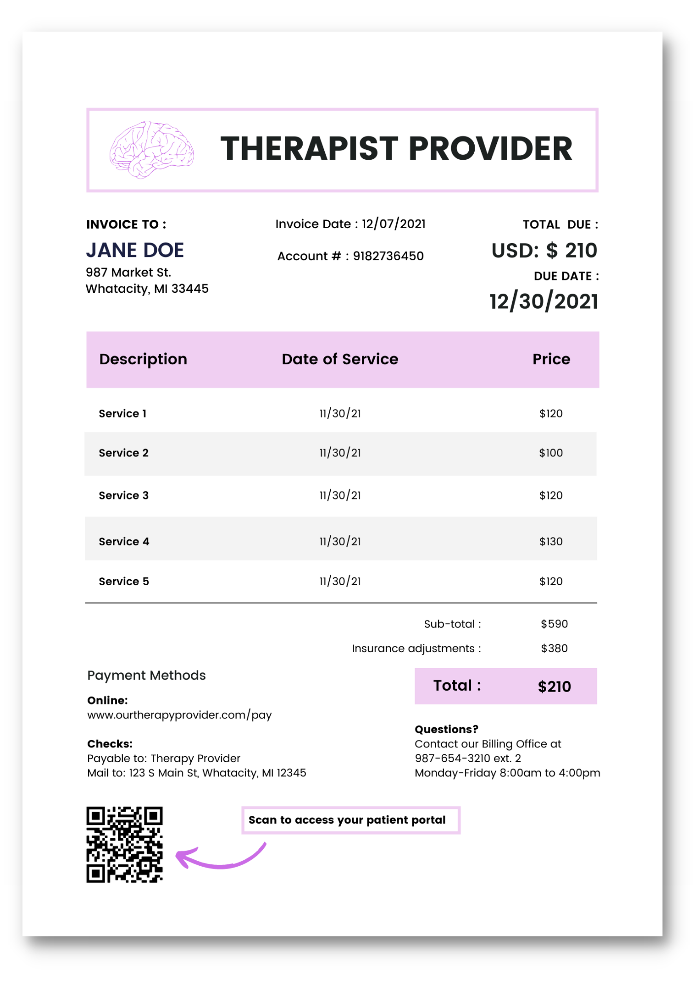 sample mental health therapy invoice template