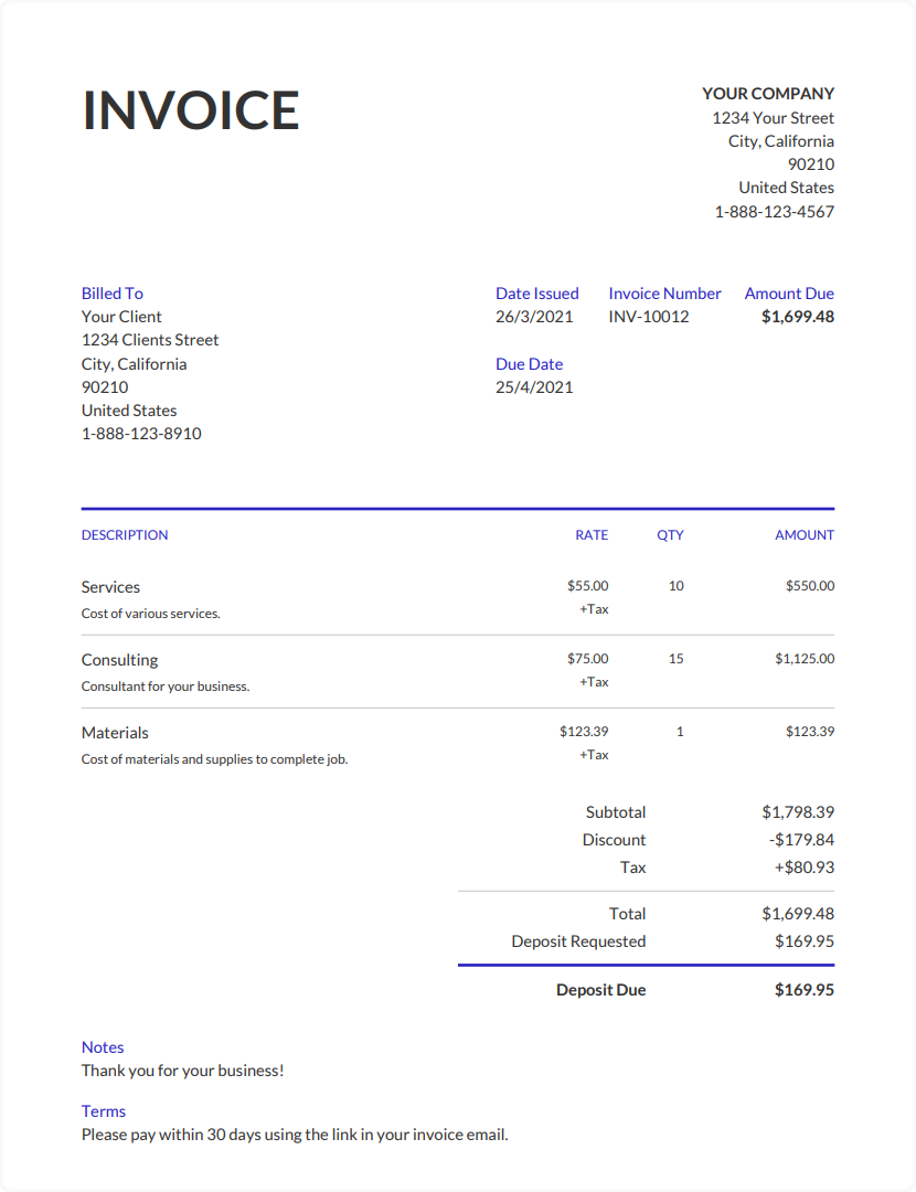 sample billing invoice template