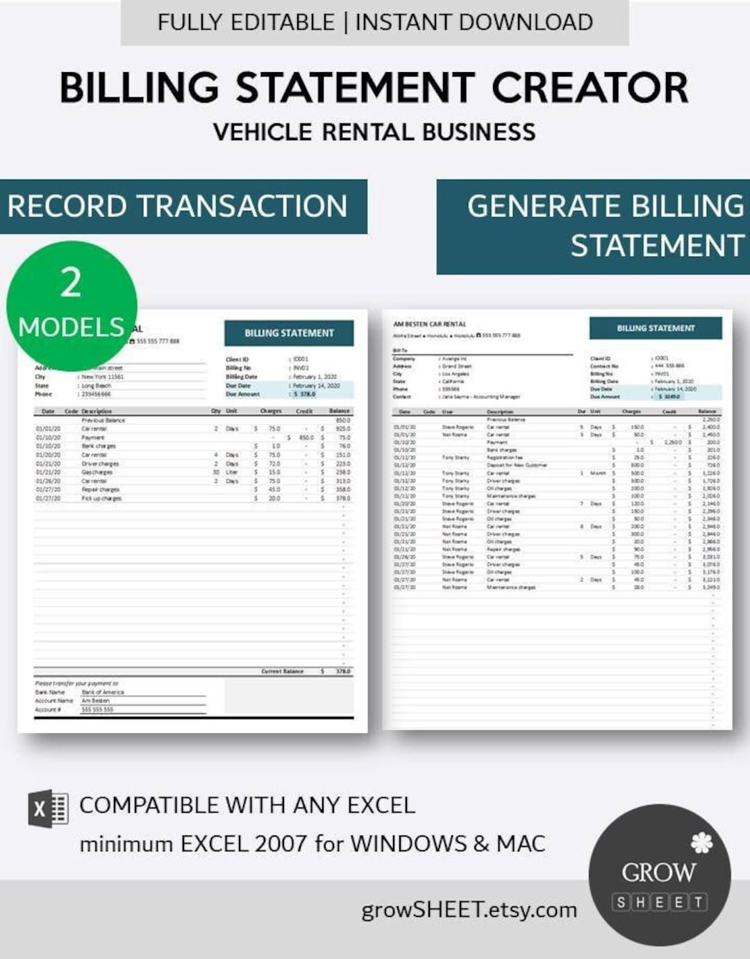 sample rental billing statement template