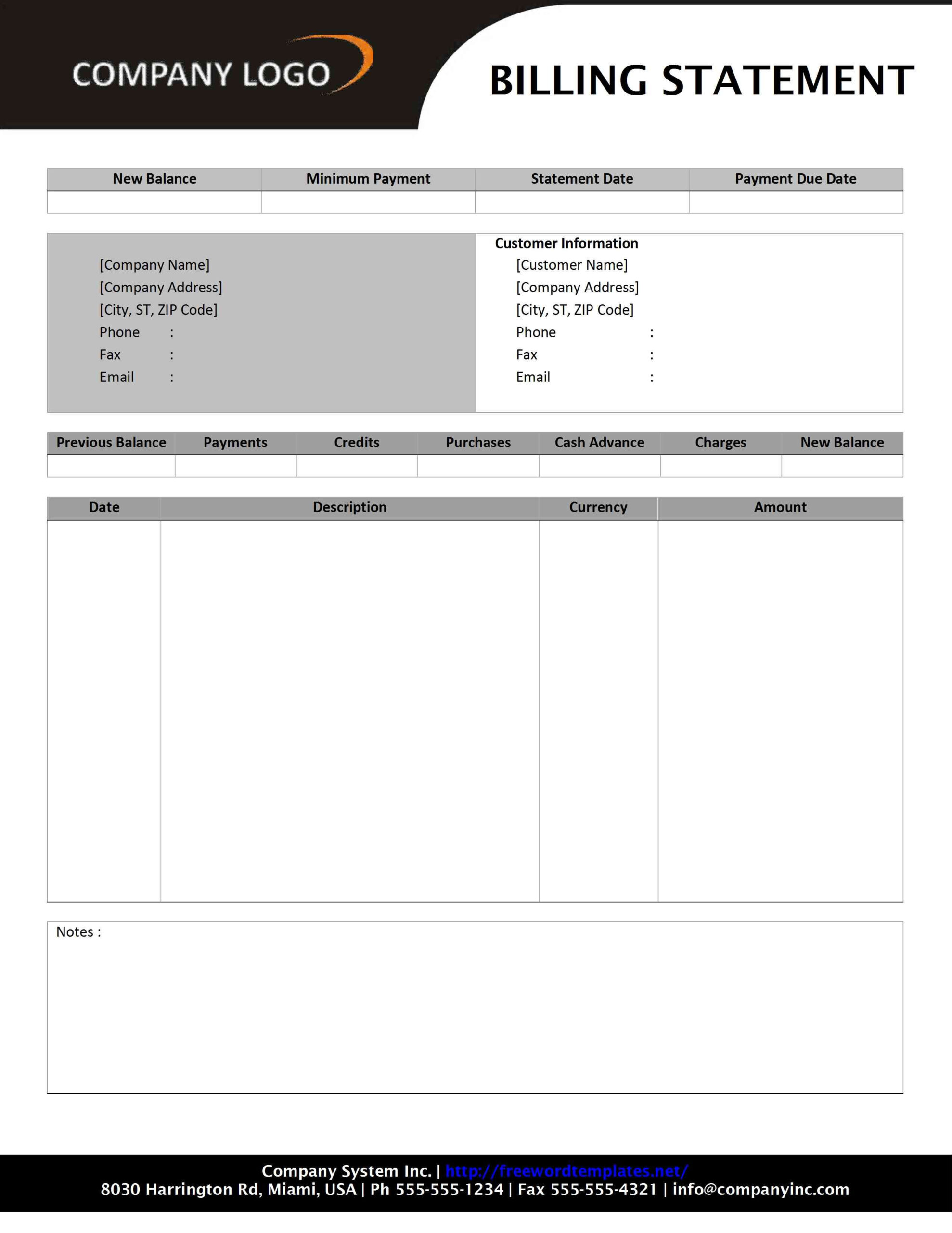 sample company billing statement template