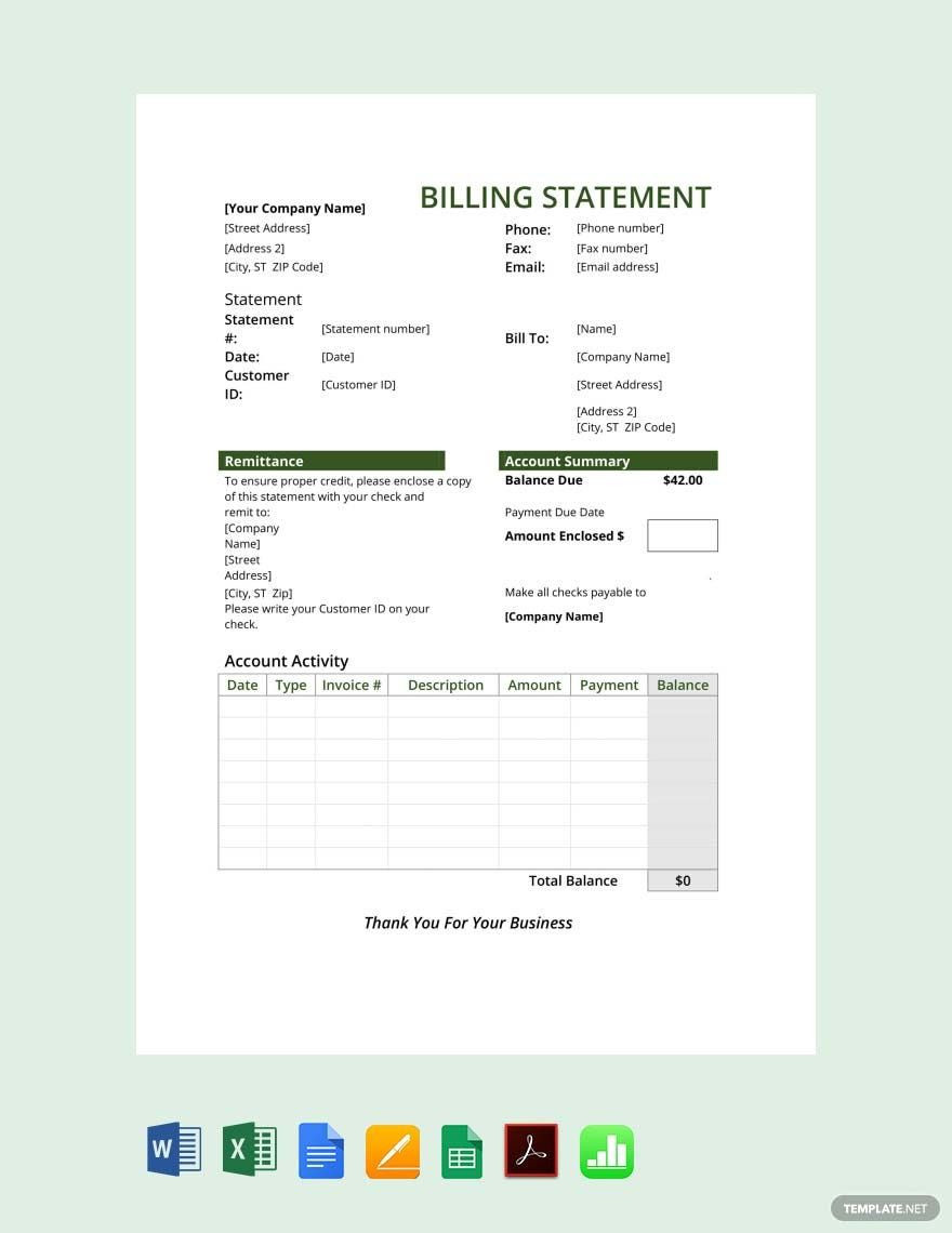 sample company billing statement template