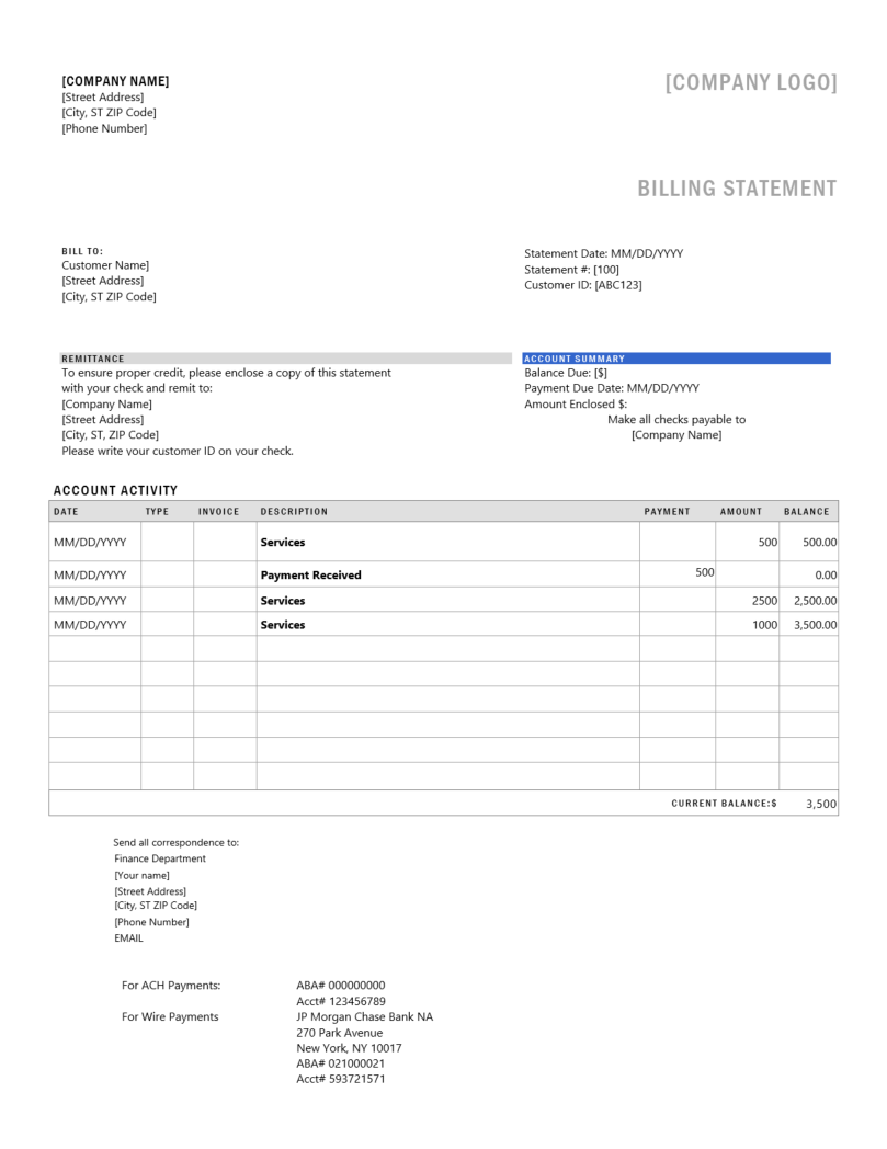 sample company billing statement template