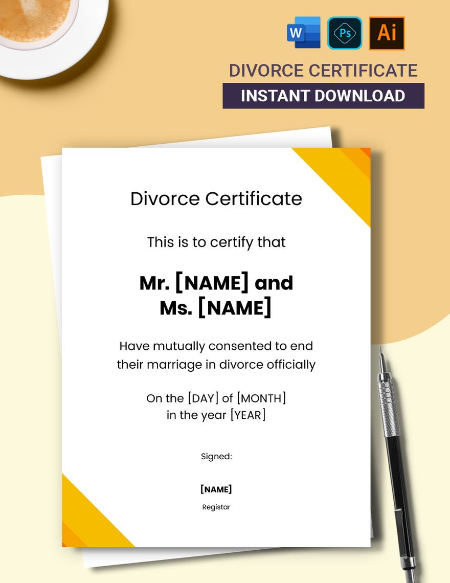 sample divorce certificate template