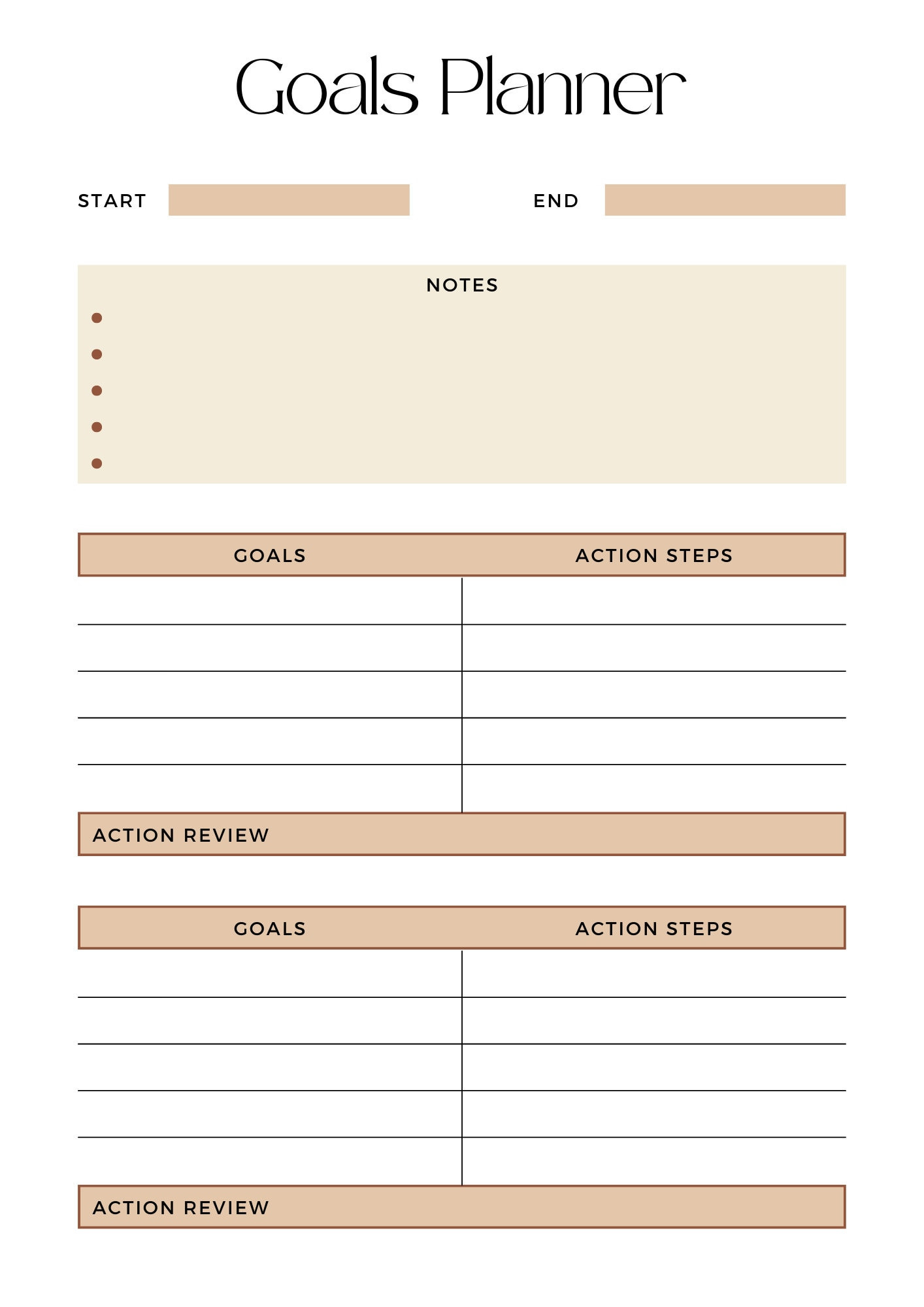 sample personal goal planner template