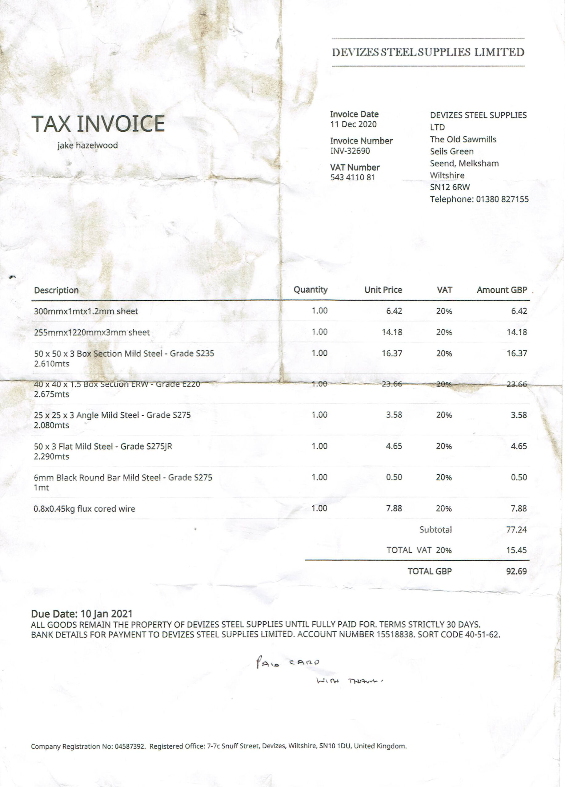 sample welding invoice template