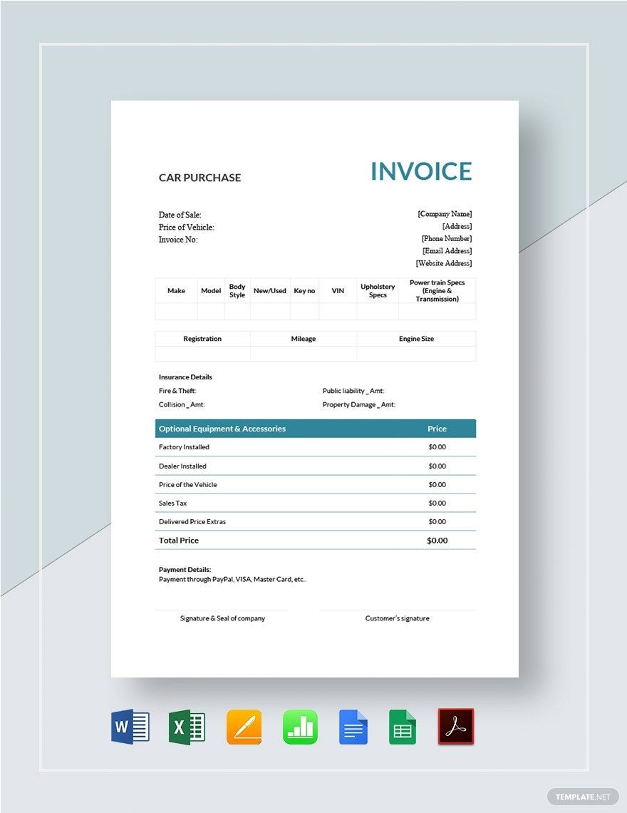 sample car invoice template