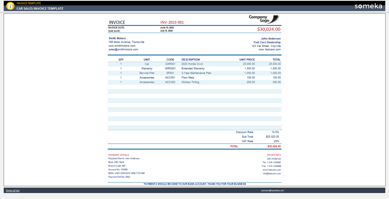 car sale invoice template