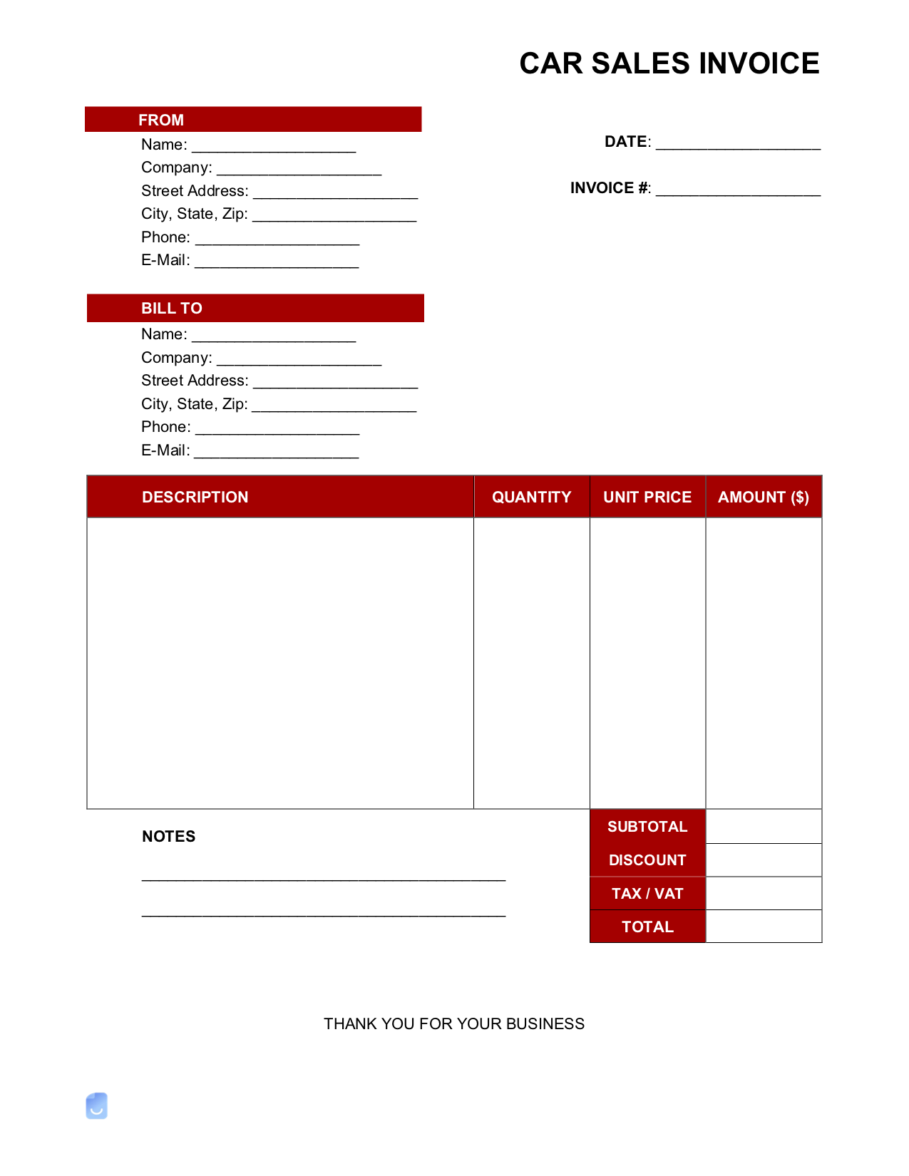 car dealer invoice template